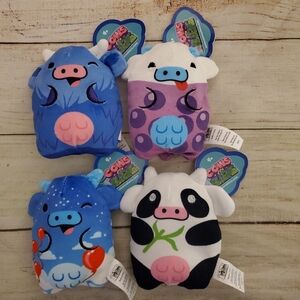 Lot of 4 Cows vs Aliens 4" Bean Filled Cow Plush #'s 001, 005, 007, 011